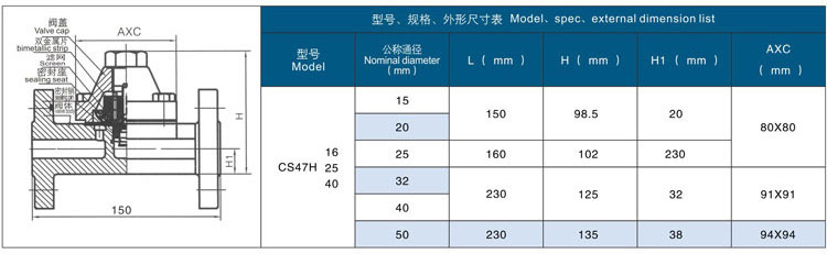 可調雙金屬片式疏水閥尺寸結構圖 可調雙金屬片式疏水閥尺寸結構圖